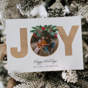Tarjeta de Navidades de fotos JOY Red Plaid