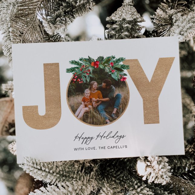 Tarjeta de Navidades de fotos JOY Red Plaid (Subido por el creador)