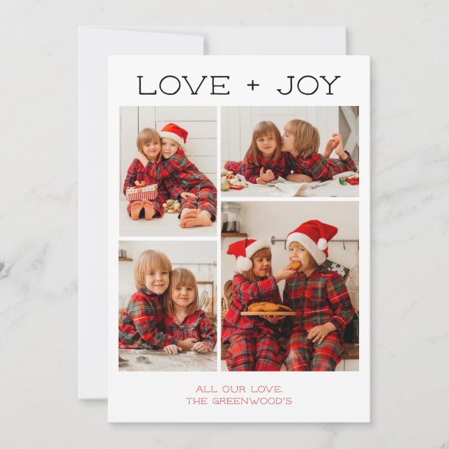 Tarjeta de Navidades de fotos Love + Joy 4 (Anverso)