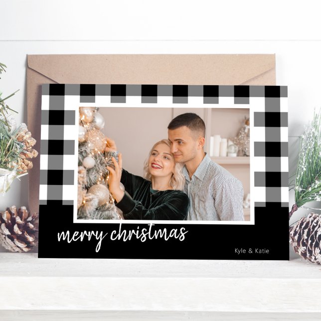 Tarjeta de Navidades de fotos navideñas de Buffalo (Buffalo Plaid Merry Christmas Photo Christmas Card)