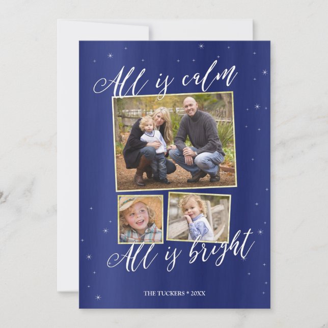 Tarjeta de Navidades de fotos nocturnos silencioso (Anverso)