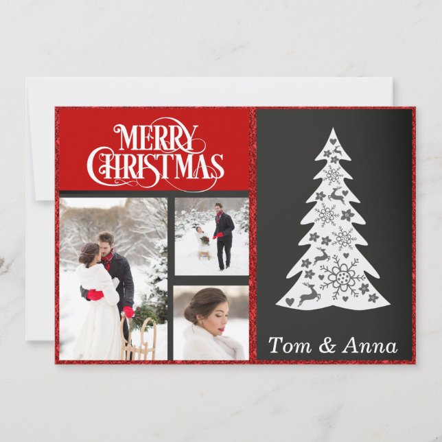 Tarjeta de Navidades de fotos rojas (Anverso)