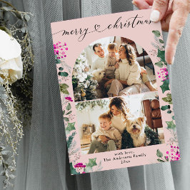 Tarjeta de Navidades de fotos rosa y mora 2