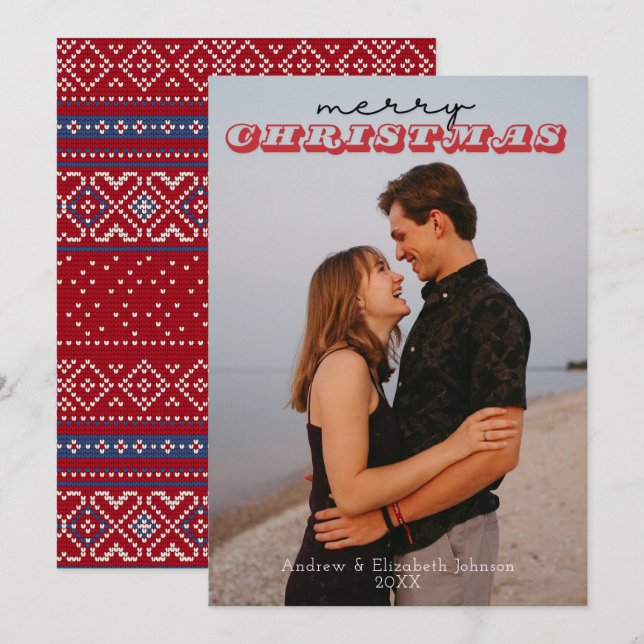 Tarjeta de Navidades de fotos Rústico Red & Blue S (Anverso / Reverso)