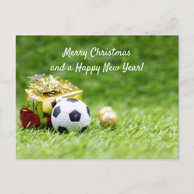 Tarjeta de Navidades de fútbol con bolas y cajas d (Anverso)