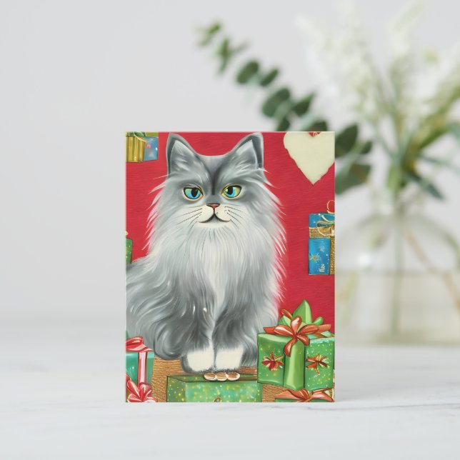 Tarjeta de Navidades de Gatito Gatito Vintage (Anverso de pie)