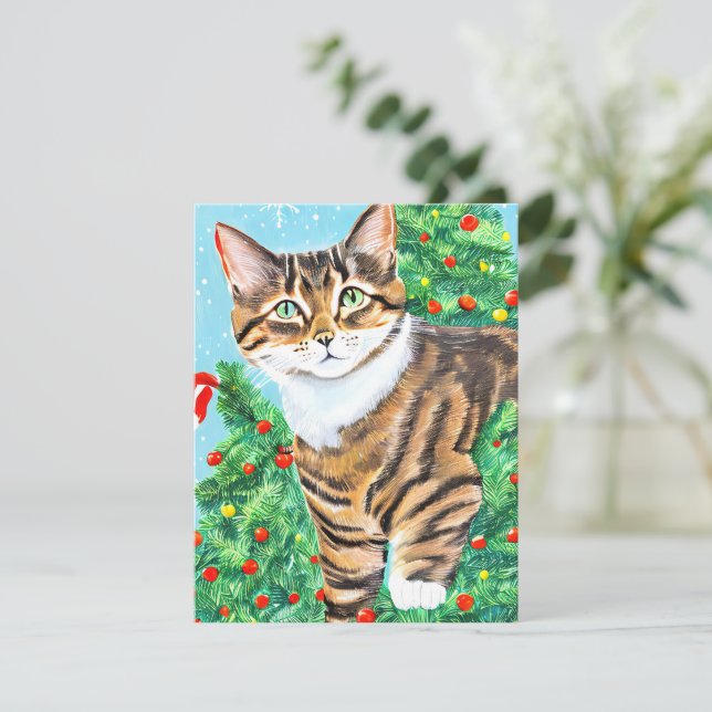 Tarjeta de Navidades de Gatito Gatito Vintage (Anverso de pie)