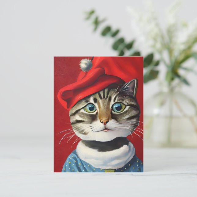 Tarjeta de Navidades de Gatito Gatito Vintage (Anverso de pie)