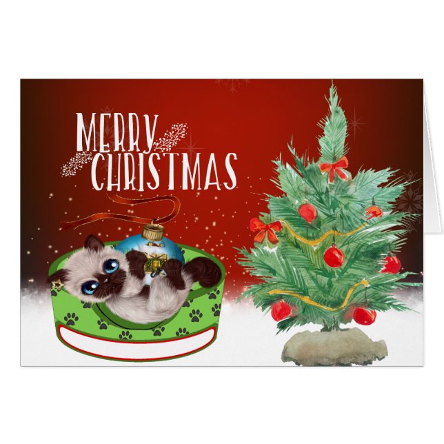 Tarjeta de Navidades de gatito siamesa (Anverso (Horizontal))