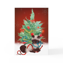 Tarjeta de Navidades de gatito siamesa