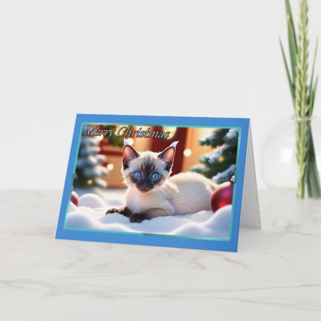 Tarjeta de Navidades de gatito siamesa (Anverso)