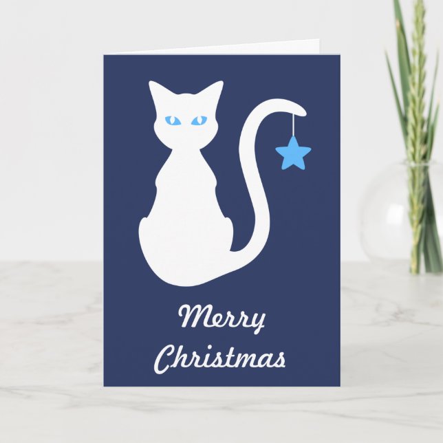 Tarjeta de Navidades de gato blanco (Anverso)