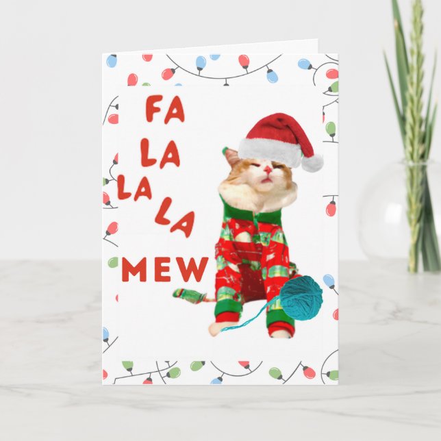 Tarjeta de Navidades de gato Fa la la Mew (Anverso)
