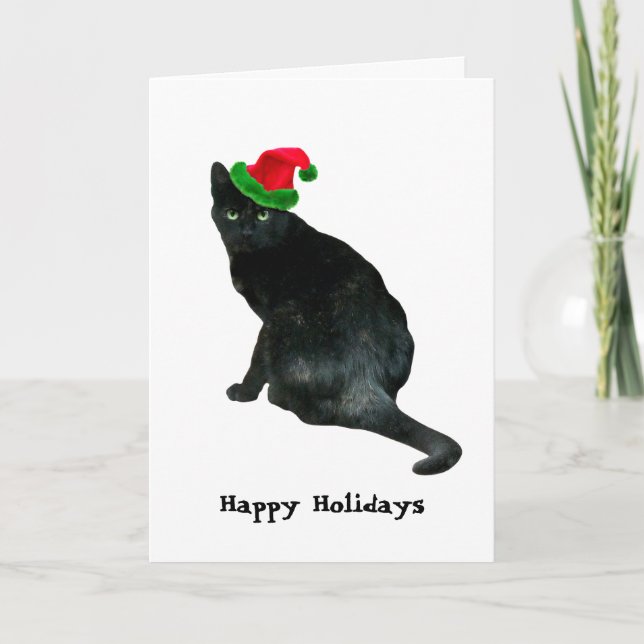 Tarjeta de Navidades de gato negro (Anverso)