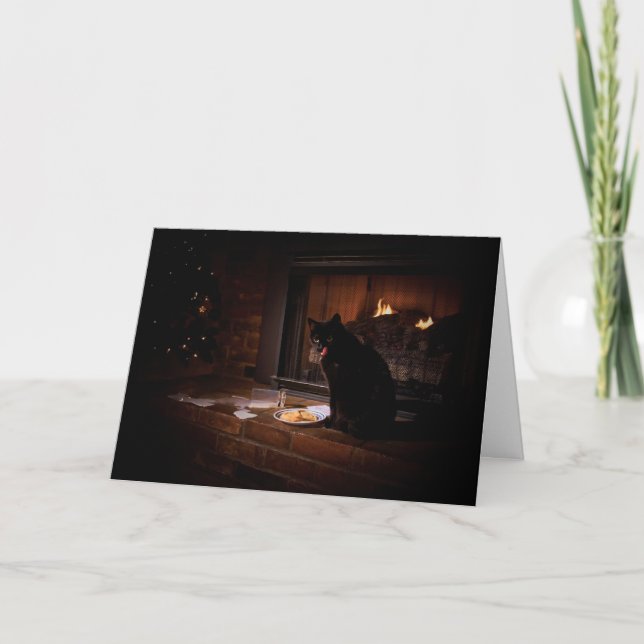 Tarjeta de Navidades de gato negro de mala calidad (Anverso)