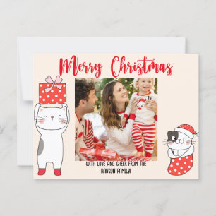 Tarjeta de Navidades de gatos de la custodia roja