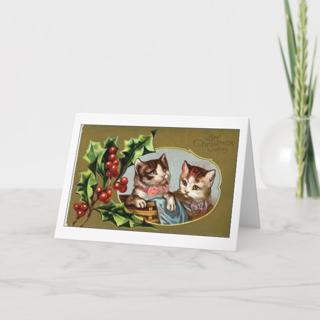 Tarjeta de Navidades de gatos de vintage (Anverso)