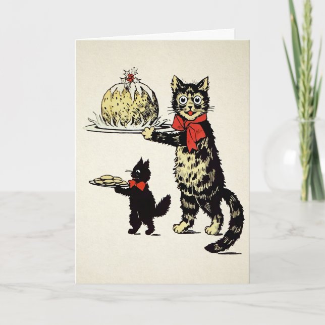 Tarjeta de Navidades de gatos de vintage (Anverso)