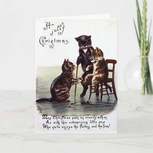 Tarjeta de Navidades de gatos de vintage (Anverso)