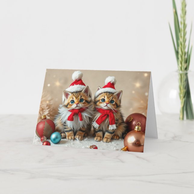 Tarjeta de Navidades de gatos festivos (Anverso)