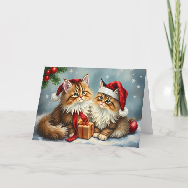 Tarjeta de Navidades de gatos festivos (Anverso)