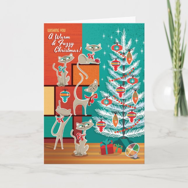 Tarjeta de Navidades de gatos modernos (Anverso)