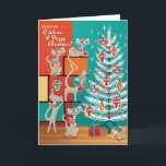 Tarjeta de Navidades de gatos modernos<br><div class="desc">La tarjeta de Navidades de gatos modernos presenta algunos gatitos de aspecto travieso que califican su árbol de Navidad de aluminio. Una gran carta para los amantes de los gatos y los aficionados al diseño moderno de mediados de siglo. ¡Recuerda a tus amigos, familia y asociados con nuestras tarjetas de...</div>