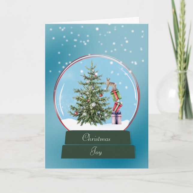 Tarjeta de Navidades de Globe de nieve en un gato  (Anverso)