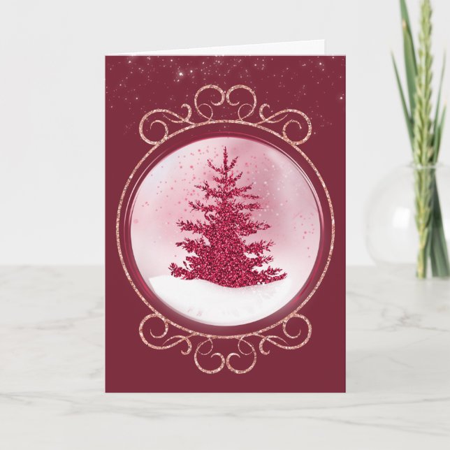 Tarjeta de Navidades de Globe de Nieve Purpurina R (Anverso)