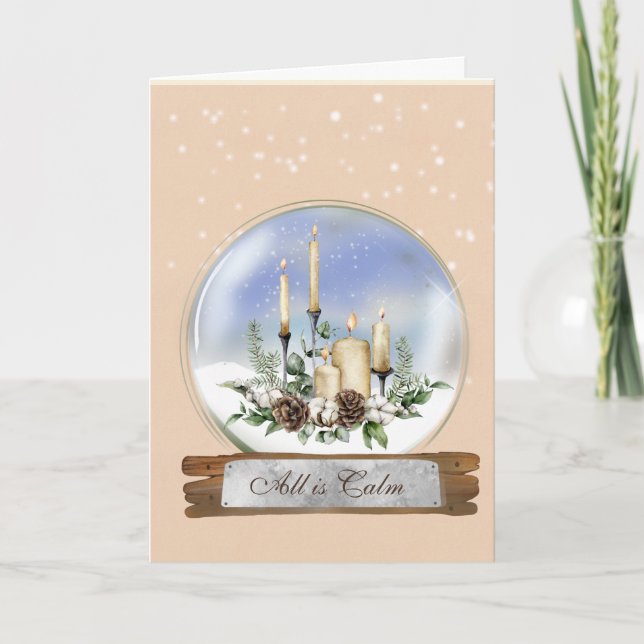 Tarjeta de Navidades de Globe de Velas y Pino Boug (Anverso)