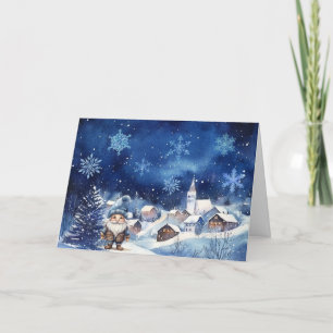Tarjeta de Navidades de Gnome Azul y Snowflakes