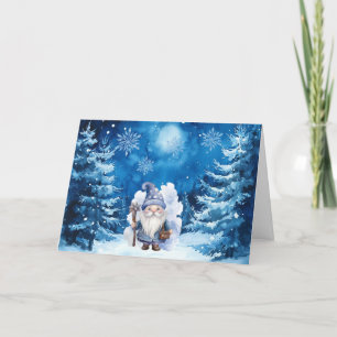 Tarjeta de Navidades de Gnome Azul y Snowflakes