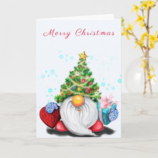 Tarjeta de Navidades de Gnome Cute (flor amarilla)