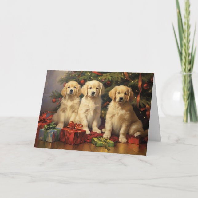 Tarjeta de Navidades de Golden Retriever (Anverso)