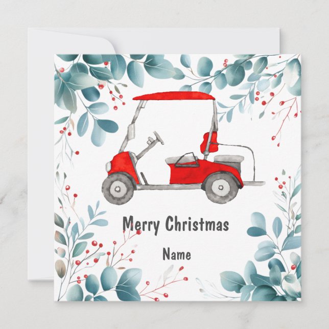 Tarjeta de Navidades de golf con carrito de golf (Anverso)