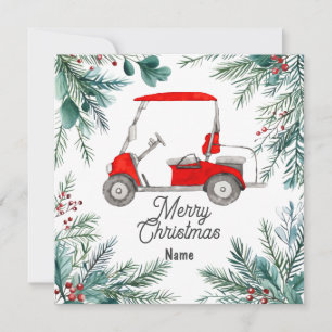 Tarjeta de Navidades de golf con carrito de golf