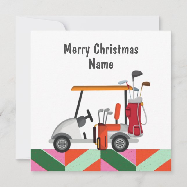 Tarjeta de Navidades de golf con carrito de golf y (Anverso)