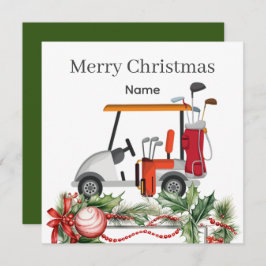Tarjeta de Navidades de golf con carrito de golf y