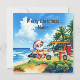 Tarjeta de Navidades de golf con carrito de golf y