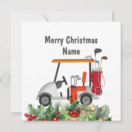 Tarjeta de Navidades de golf con carrito de golf y