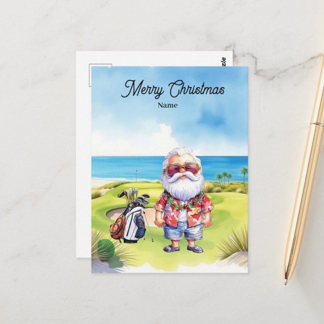 Tarjeta de Navidades de golf con Santa Claus de Ha (Anverso/Reverso In Situ)