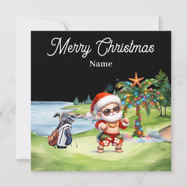 Tarjeta de Navidades de golf con Santa Claus de Ha (Anverso)