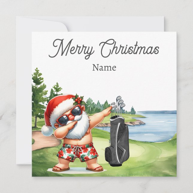 Tarjeta de Navidades de golf con Santa Claus de Ha (Anverso)