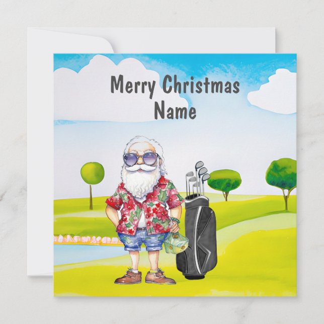 Tarjeta de Navidades de golf con Santa Claus de Te (Anverso)