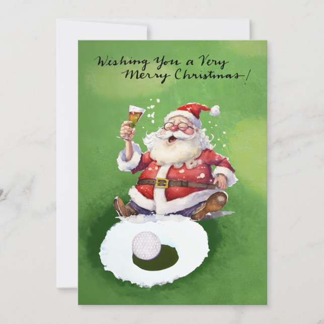 Tarjeta de Navidades de golf con Santa Claus y pel (Anverso)