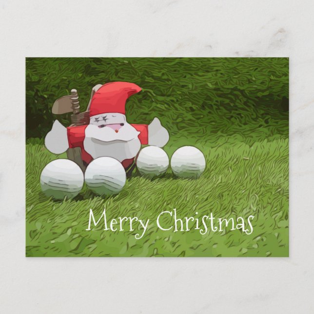 Tarjeta de Navidades de golf con Santa Claus y pel (Anverso)