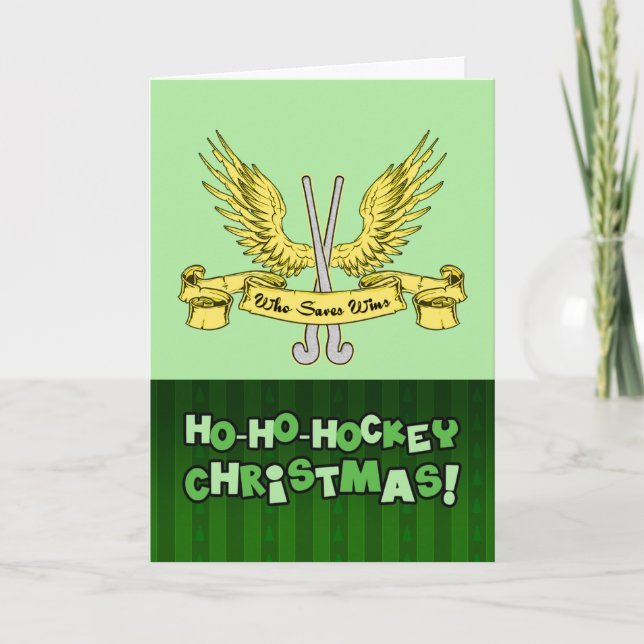 Tarjeta de Navidades de golf de hockey sobre hierb (Anverso)