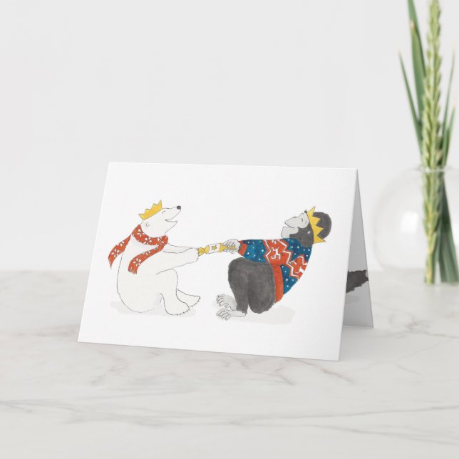 Tarjeta de Navidades de gorila y oso polar (Anverso)