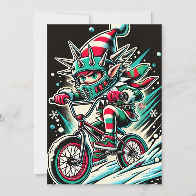 Tarjeta de Navidades de Guay Dirt Bike Elf para ni (Anverso)