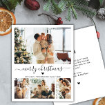 Tarjeta de Navidades de guiones de Collage de foto<br><div class="desc">Presupuestación Elegante Moderno Guión de Corazón Blanco y Negro 4 Collages de fotos Feliz Navidad Script Tarjeta Delgada de Navidad. Nota: más delgada que la postal! Esta festividad mínima de cuatro (4) plantillas de tarjetas de vacaciones fotográficas presenta un collage de fotos de bonito, un pequeño corazón de doodle y...</div>